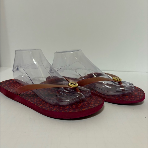 Tory Burch Red and Tan Flip Flops - Picture 5 of 8